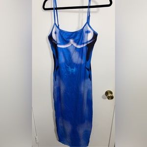 Blue sexy slim print spaghetti strap maxi dress